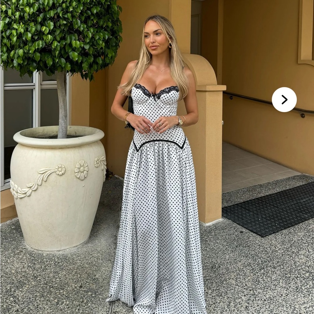 Fashion Nova Strapless Black and White Polka Dot Dress